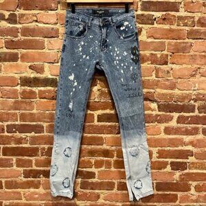 Reason Jeans Mulberry Moto Denim Skinny Size 32 Bleach Tie Dye Ankle Zip 32